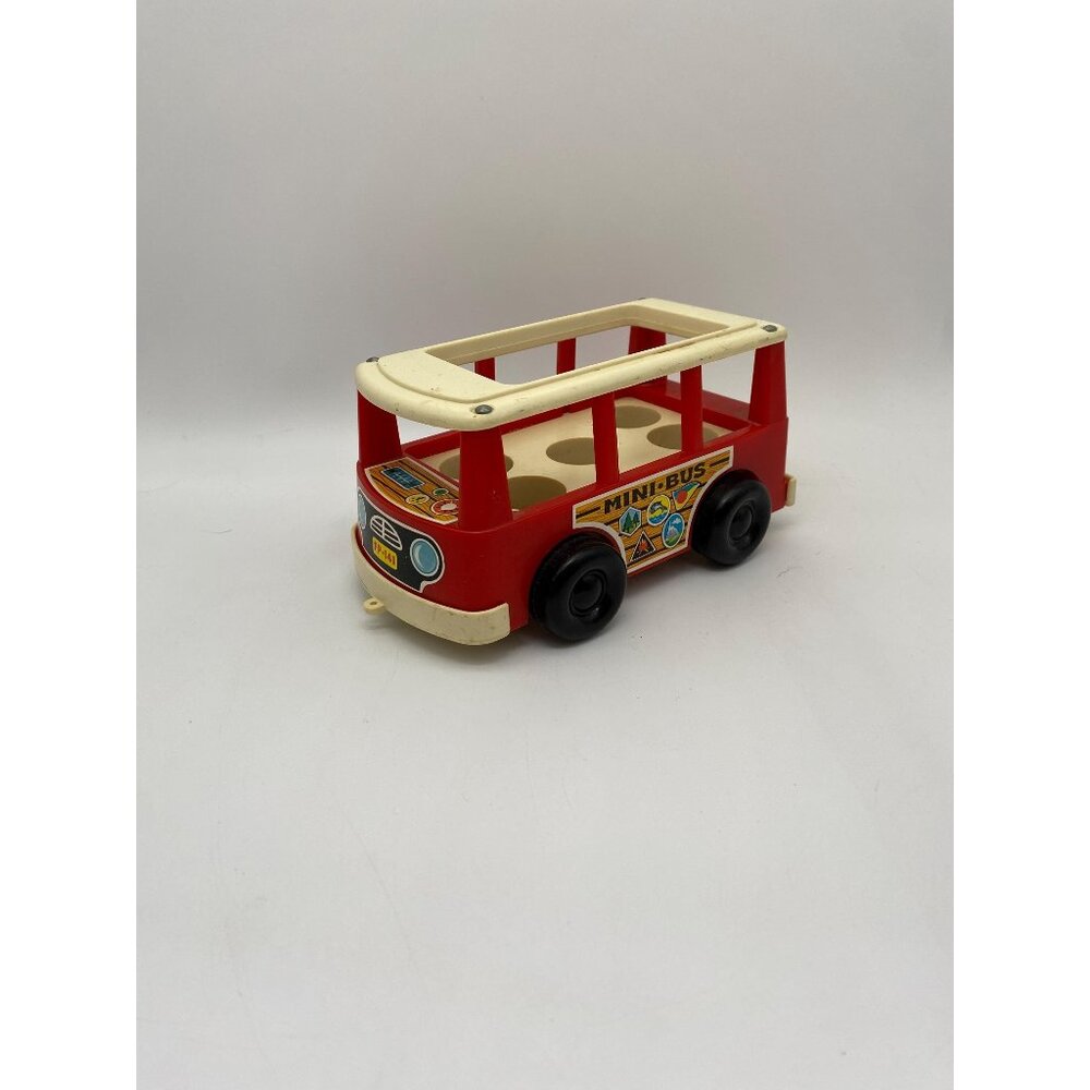 1969 Fisher Price Play Family Red and White Mini Bus Toy #141